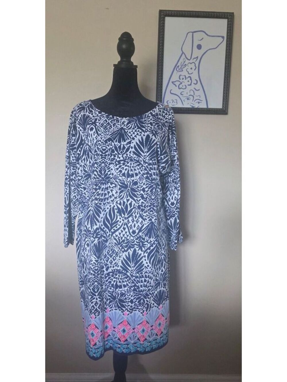 Lilly Pulitzer Women's Long Sleeve Printed Dress with Button Sleeve Detail, Size